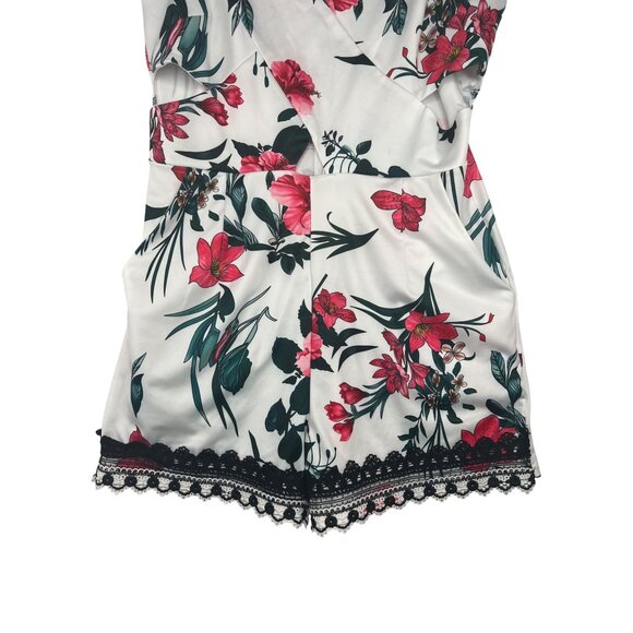 CBR Floral Print Womens Romper With Lace Hem & Adjustable Straps Large - Picture 6 of 12